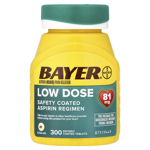 Bayer, Aspirin Regimen, Low Dose, 81 mg, 300 Enteric Coated Tablets