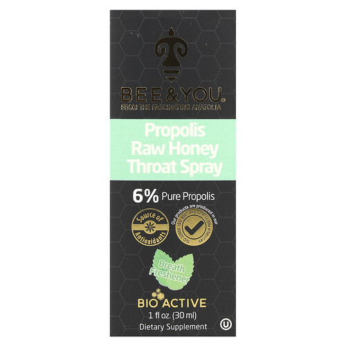 Bee & You Propolis Raw Honey Throat Spray , 1 fl oz (30 ml)
