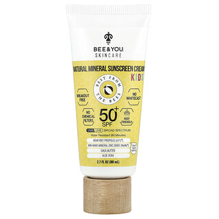Bee & You, 儿童，天然矿物质抗晒霜，SPF 50+，2.7 液量盎司（80 毫升）