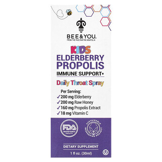 Bee & You, Spray quotidien pour la gorge à la propolis et aux baies de sureau, Pour les enfants, 30 ml