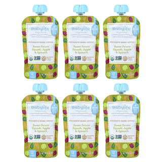 BabyLife Organics, Baby Food, 6+ Months, Sweet Potato, Squash, Apple & Spinach, 6 Pouches, 3.5 oz (99 g) Each