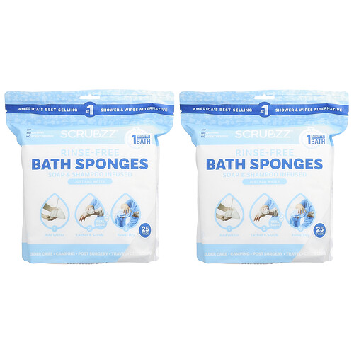 Scrubzz, Rinse-Free Bath Sponges, Badeschwämme ohne Spülen, 50 Schwämme