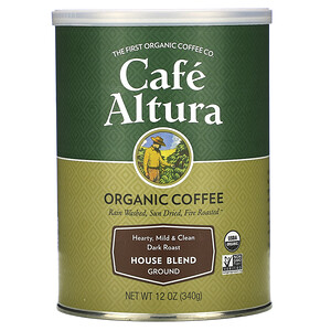 Отзывы о Кафе Алтура, Organic Coffee, House Blend, Dark Roast, Ground, 12 oz (340 g)