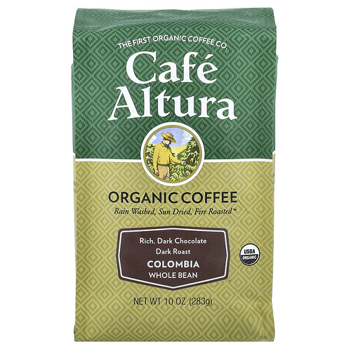 Cafe Altura Organic Coffee, Colombia, Whole Bean, Dark Roast, 10 oz (283 g)