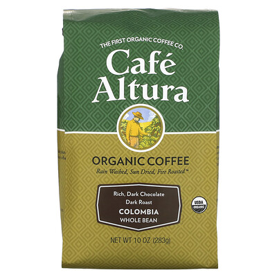 Cafe Altura органический кофе, Колумбия, цельные зерна, темная обжарка, 283г (10унций)