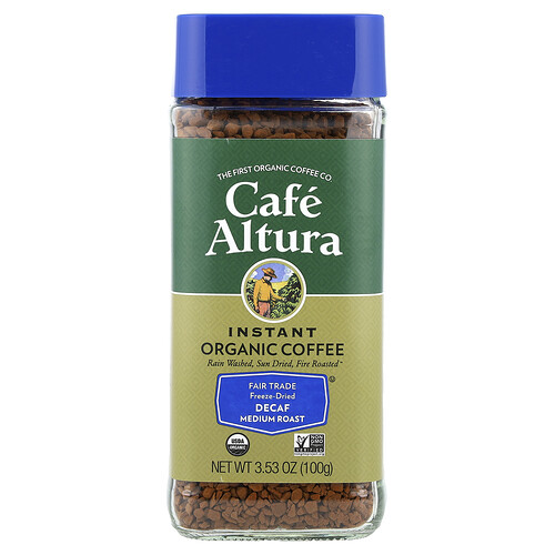 Cafe Altura Instant Organic Coffee, Medium Roast, Freeze-Dried, Decaf, 3.53 oz (100 g)