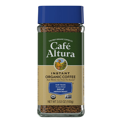Купить Cafe Altura Растворимый органический кофе, средней обжарки, без кофеина, сублимированный, 3, 53 унции (100 г)
