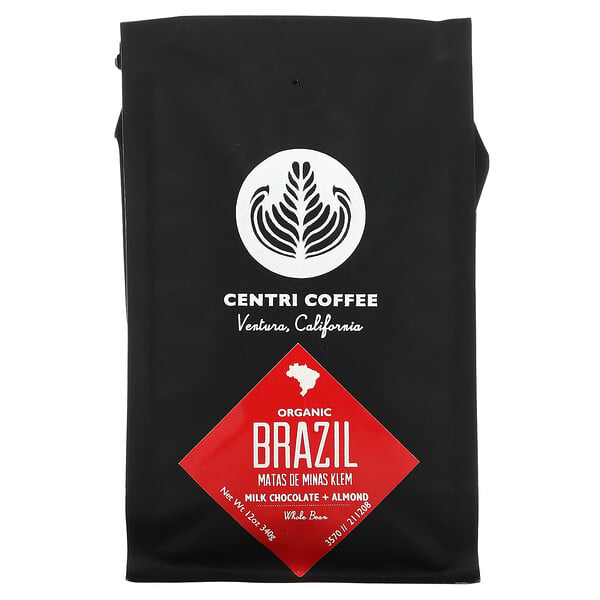 Organic Centri Coffee, Brazil, Whole Bean, Milk Chocolate + Almond, 12 oz (340 g)