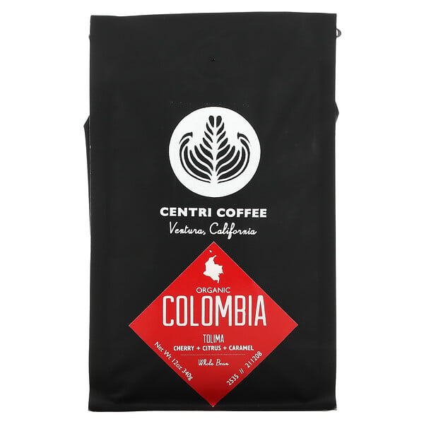 Cafe Altura, Organic Centri Coffee, Colombia Tolima, Whole Bean, Cherry + Citrus + Caramel, 12 oz (340 g)