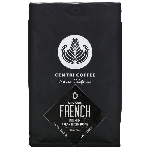 Organic Centri Coffee, French, Dark Roast, цельные зерна, карамелизированный сахар, 12 унций (340 г)