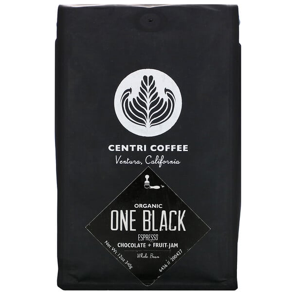Organic Centri Coffee,  One Black, Espresso, Whole Bean, Chocolate + Fruit Jam, 12 oz (340 g)