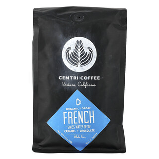 Centri Coffee, Prancis Organik, Kacang Utuh, Tanpa Kafein, Karamel + Cokelat, 340 g (12 ons)