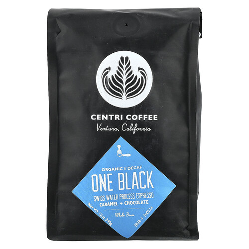 Centri Coffee, Organic One Black, Caramel + Chocolate, Whole Bean, Decaf, 12 oz (340 g)