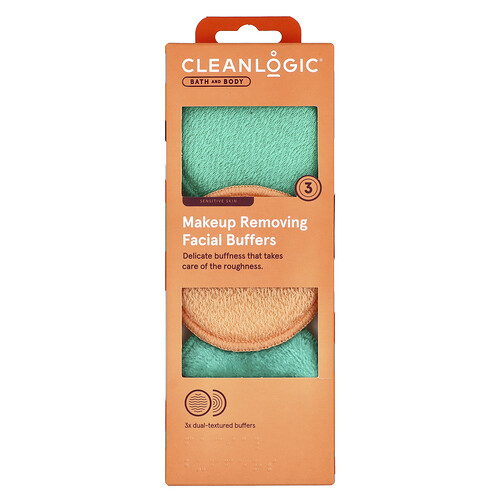 Cleanlogic, Bath and Body, Make-up-Puffer für das Gesicht, 3 Buffer mit doppelter Textur