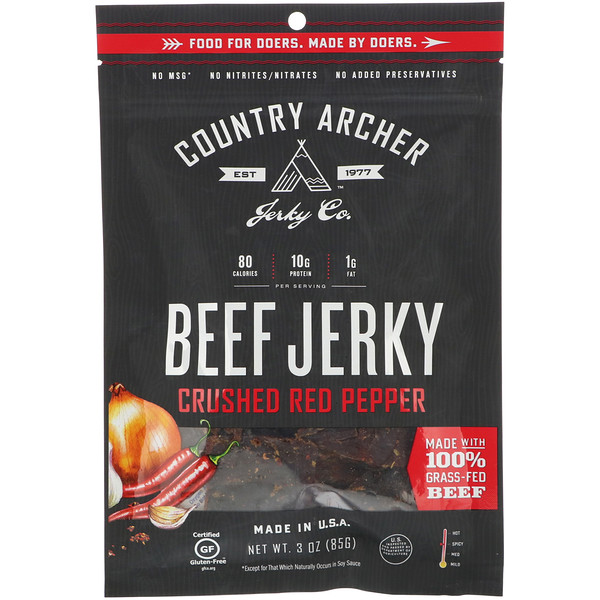 Country Archer Jerky, Beef Jerky, Crushed Red Pepper, 3 oz (85 g) iHerb