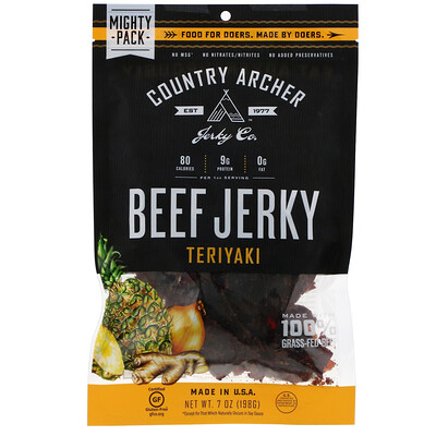 Country Archer Jerky Beef Jerky, Teriyaki, 7 oz (198 g)