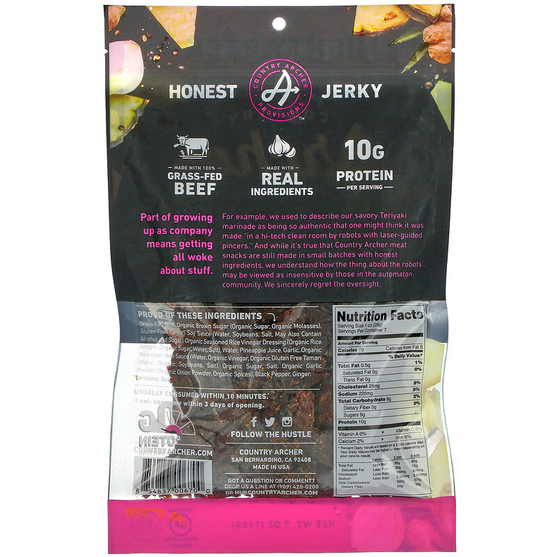 Country Archer Jerky, GrassFed Beef Jerky, Teriyaki, 7 oz (198 g) iHerb