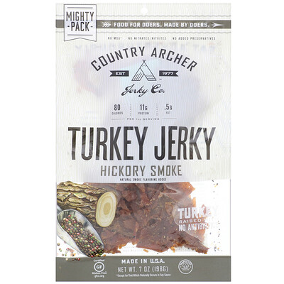 Country Archer Jerky Turkey Jerky, Hickory Smoke, 7 oz (198 g)
