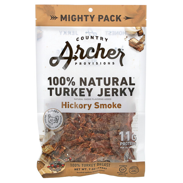 Country Archer Jerky, 火雞乾，山核桃煙，7 盎司（198 克）