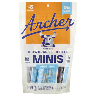 Country Archer Jerky, палички з яловичиною трав’яного відгодовування Mini, оригінальний, 16 паличок по 14 г (0,5 унції)