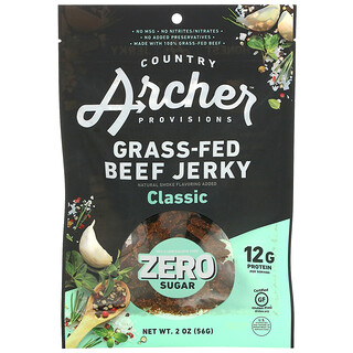 Country Archer Jerky, Grass-Fed Beef Jerky, Zero Sugar, Classic, 2 oz (56 g)
