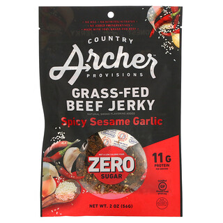 Country Archer Jerky, Grass-Fed Beef Jerky, Zero Sugar, Spicy Sesame Garlic, 2 oz (56 g)