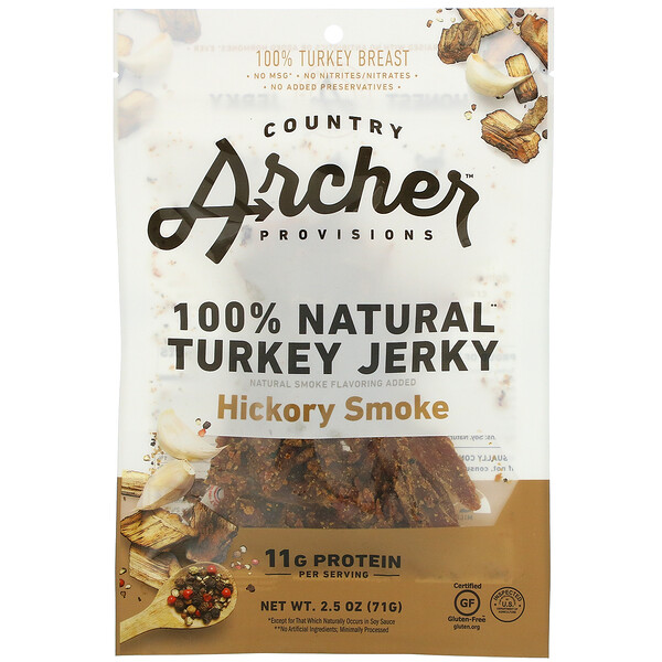 Country Archer Jerky, 100% Natural Turkey Jerky, Hickory Smoke,  2.5 oz (71 g)