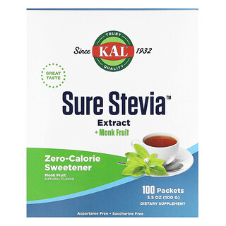 كال‏, Sure Stevia، فاكهة الراهب الفائقة، 100 كيس، 3.5 أونصات (100 جم)