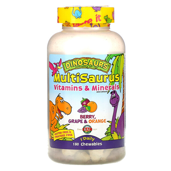 KAL, MultiSaurus, Vitamins and Minerals, Berry, Grape & Orange, 180