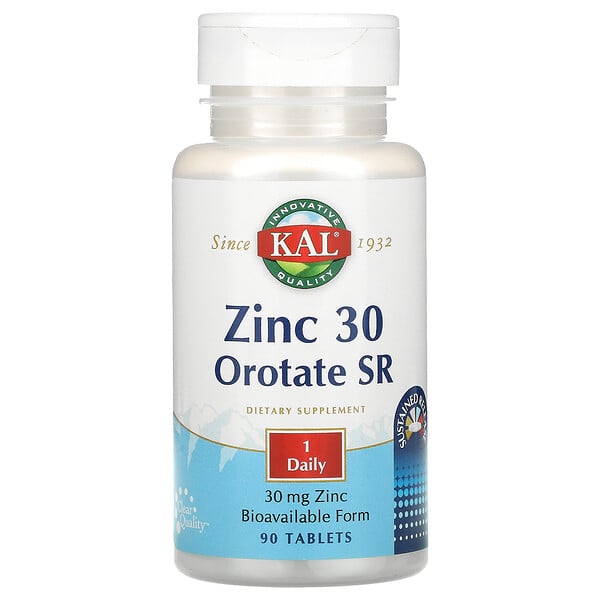 KAL, Zinc/ Orotate SR, 30 mg, 90 Tablets