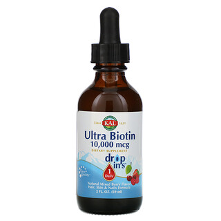 KAL, Ultra Biotin, Natural Mixed Berry Flavor, 10,000 mcg, 2 fl oz (59 ml)