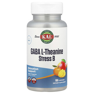 KAL, Pastilla GABA L-Theanine Stress B, sabor natural a mango y mandarina, 100 pastillas