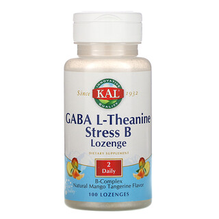 KAL, Pastilla GABA L-Theanine Stress B, sabor natural a mango y mandarina, 100 pastillas