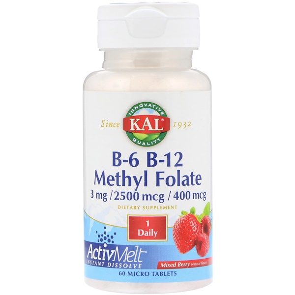 KAL, B-6 B-12 Methyl Folate, Mixed Berry, 3 Mg / 2500 Mcg / 400 Mcg, 60 ...