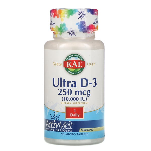 KAL, Ultra D-3, Unflavored, 10,000 IU, 90 Micro Tablets