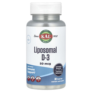 KAL, Liposomalt D-3, hög potens, 50 mcg, 30 vegetabiliska kapslar