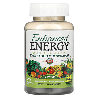 KAL Enhanced Energy, мультивитамины из цельных продуктов с дозировкой 1 раз в день, 60 растительных таблеток