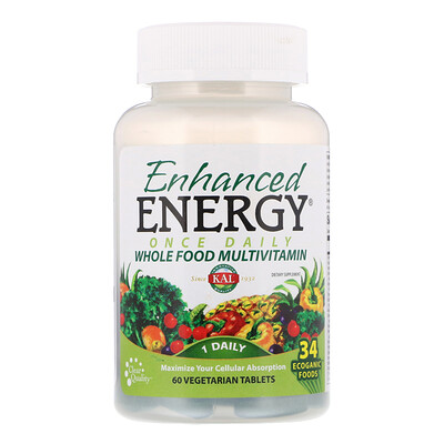KAL Enhanced Energy, мультивитамины из цельных продуктов с дозировкой 1 раз в день, 60 растительных таблеток