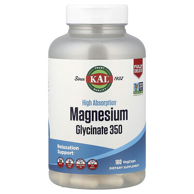 Product Image for KAL, High Absorption Magnesium Glycinate 350, 160 VegCaps