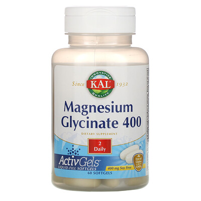 KAL Глицинат магния 400, без сои, 400 мг, 60 мягких капсул
