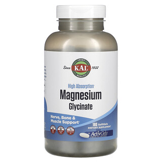 KAL, High Absorption Magnesium Glycinate, 315 mg, 180 Softgels (105 mg per Softgel)