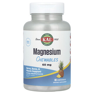KAL, Magnesiumtuggtabletter, ananas, 60 mg, 90 tuggtabletter