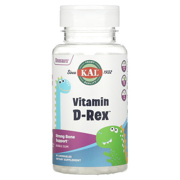 KAL, D-Rex, вітамін D, зі смаком жувальної гумки, 90 жувальних таблеток