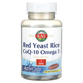 KAL, Arroz de levadura roja, CoQ-10, Omega 3, 60 cápsulas blandas