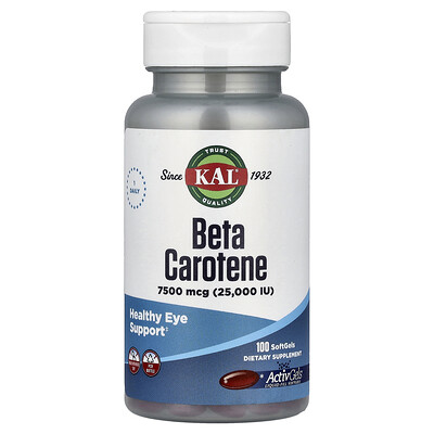 Photos - Vitamins & Minerals Beta KAL,  Carotene, 7,500 mcg , 100 Softgels CAL-54834 (25,000 IU)