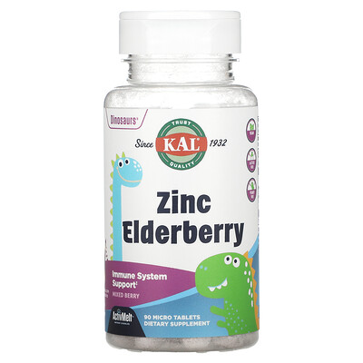KAL Dinosaurs Zinc Elderberry Mixed Berry 90 Micro Tablets