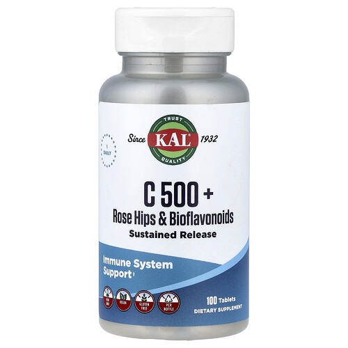 KAL, C 500 + Rose Hips & Bioflavonoids, 100 Tablets