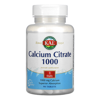 KAL Calcium Citrate , 1,000 mg, 90 Tablets