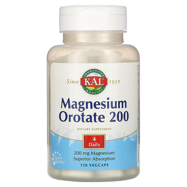 KAL, Оротат магния 200, 50 мг, 120 вегетарианских капсул