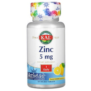 KAL, Zinc, limón dulce, 5 mg, 60 microtabletas
